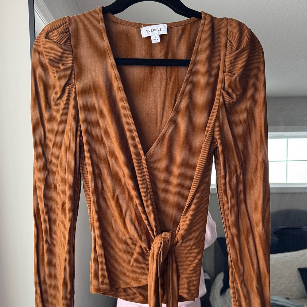 Evereve Brown Wrap Top
